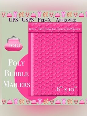 10ct  Bubble Poly Mailers 👙🆕👙 
Boutique Mailers  w/ 25ct Free Stickers
